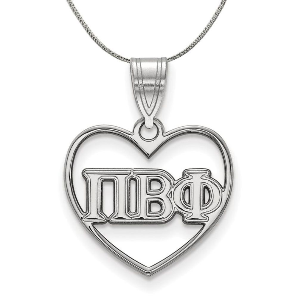Sterling Silver Pi Beta Phi Heart Greek Necklace - 20 Inch